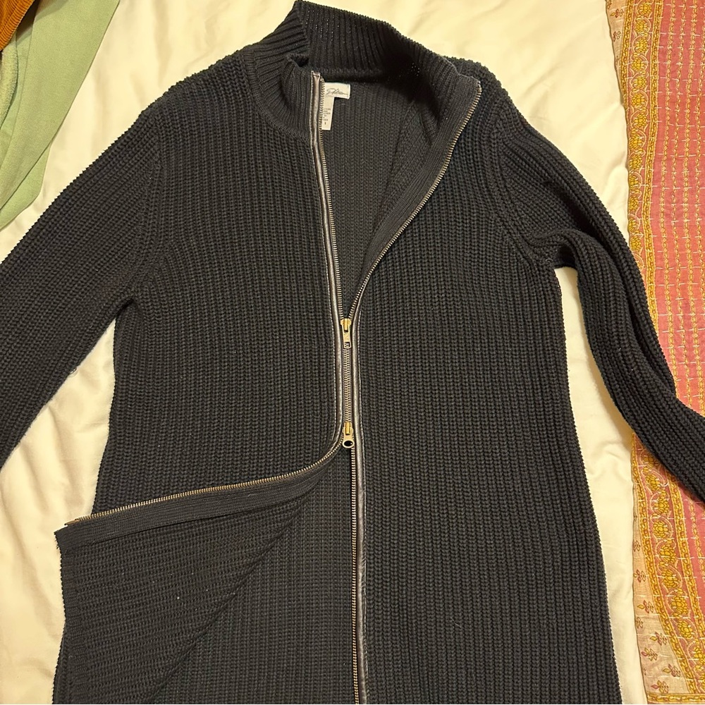 Chico’s Platinum two way zip leather trim sweater size 1